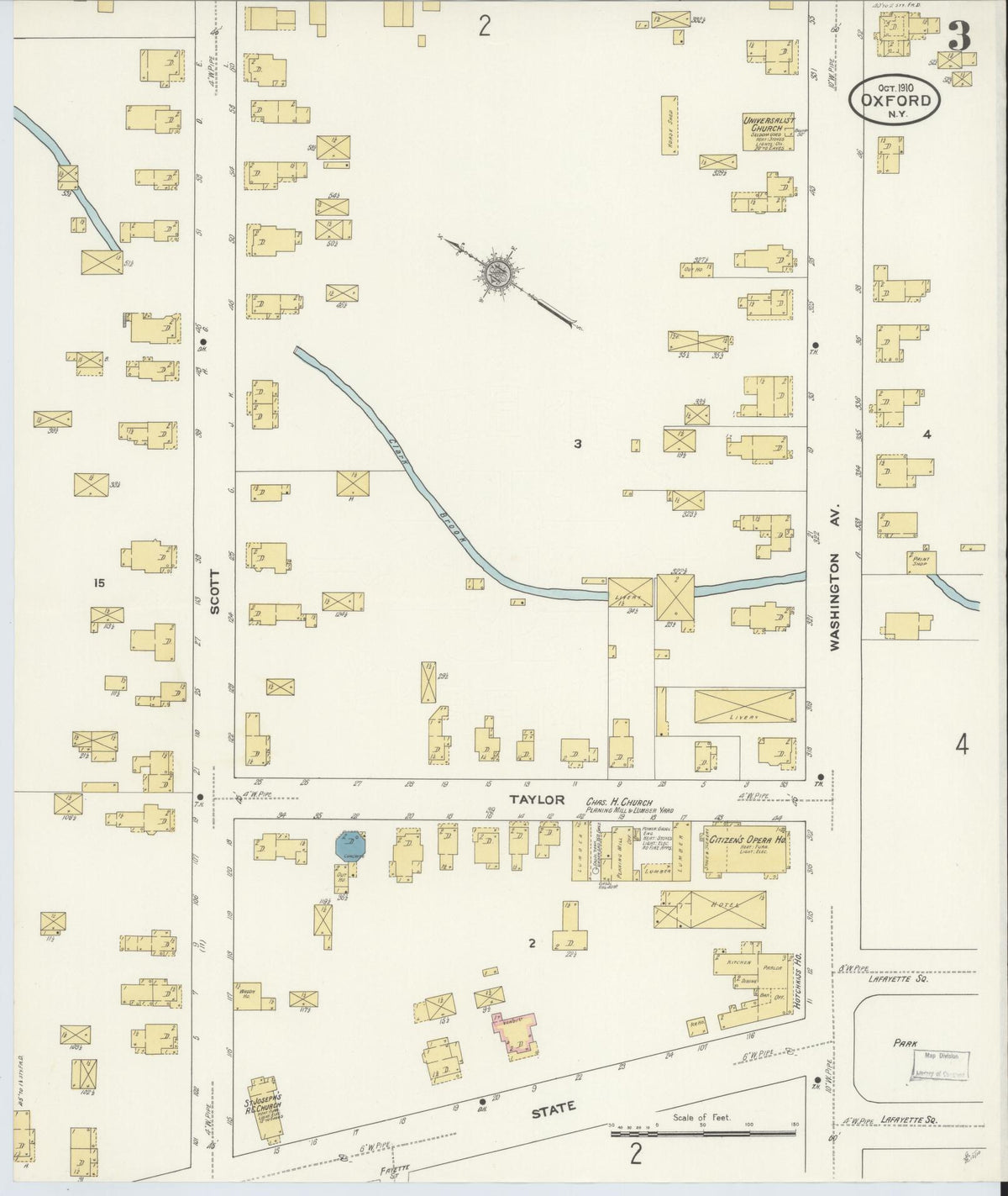 Sanborn Fire Insurance Map from Oxford, Chenango County, New York (1910), Sheet #0003 - Historic Sanborn Fire Insurance Map Print, vintage old map wall art, antique decor, genealogy gift, New York New York map