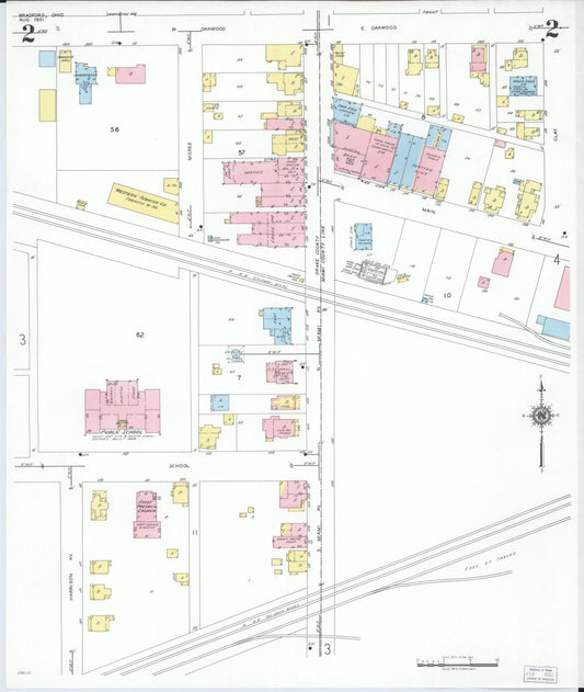 Sanborn Fire Insurance Map from Bradford, Darke and Miami Counties, Ohio (1951), Sheet #0002 - Historic Sanborn Fire Insurance Map Print, vintage old map wall art, antique decor, genealogy gift, Ohio Ohio map
