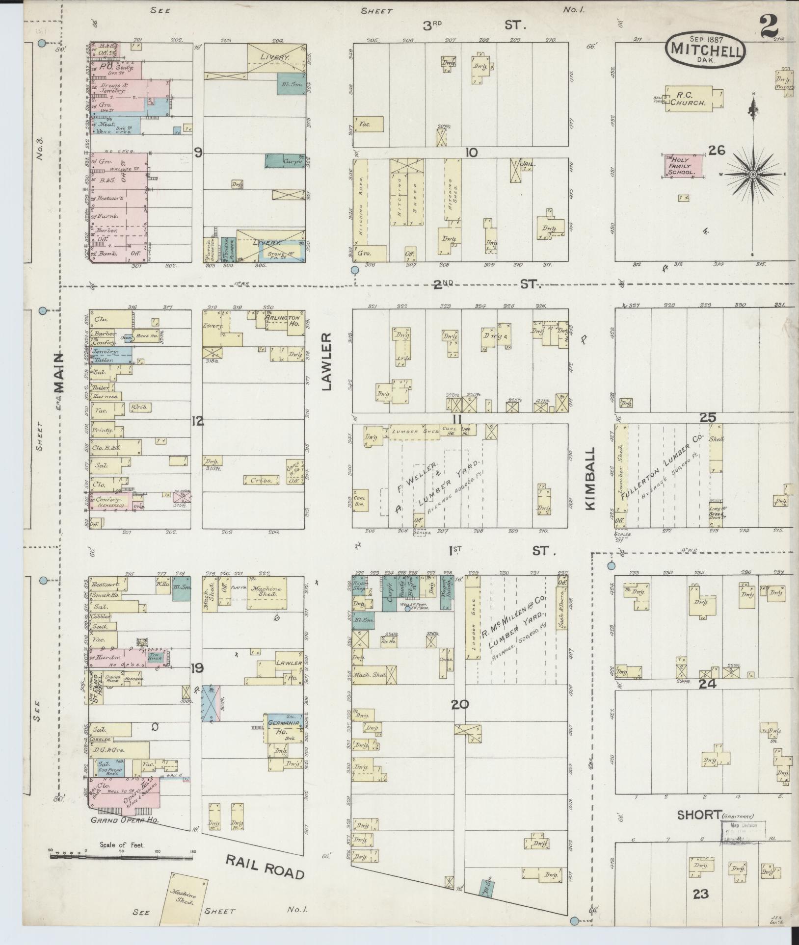 Sanborn Fire Insurance Map from Mitchell, Davison County, South Dakota (1887), Sheet #0002 - Complete Map Set gallery image, historic Sanborn map, vintage wall art, South Dakota South Dakota