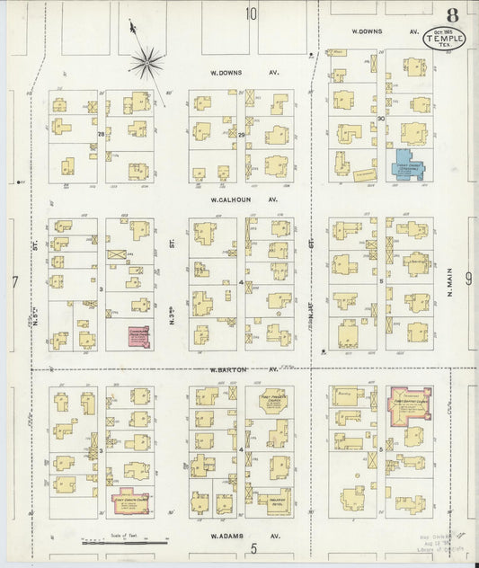 Sanborn Fire Insurance Map from Temple, Bell County, Texas (1905), Sheet #0008 - Historic Sanborn Fire Insurance Map Print, vintage old map wall art, antique decor, genealogy gift, Texas Texas map