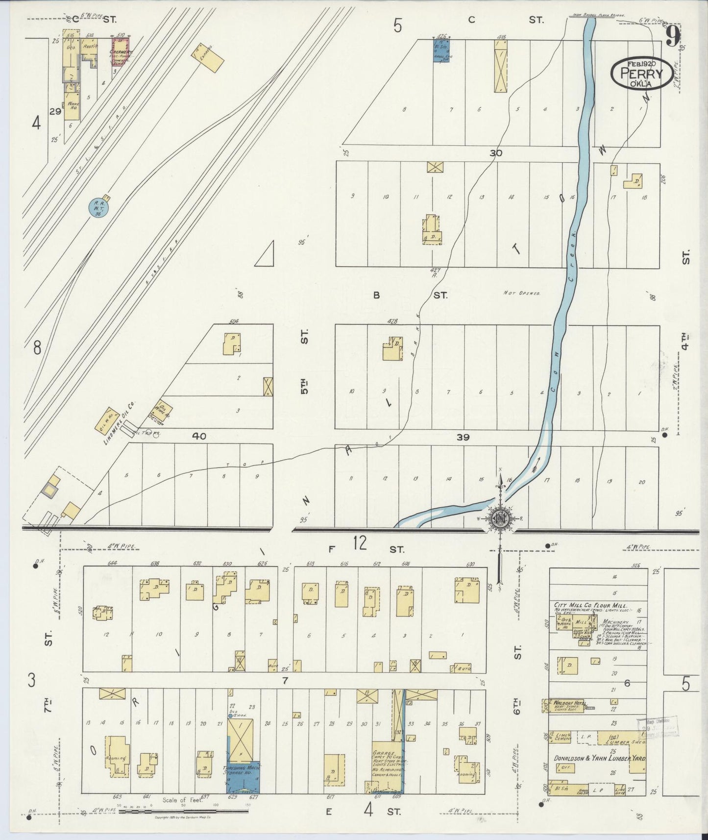 Sanborn Fire Insurance Map from Perry, Noble County, Oklahoma (1920), Sheet #0009 - Complete Map Set gallery image, historic Sanborn map, vintage wall art, Oklahoma Oklahoma