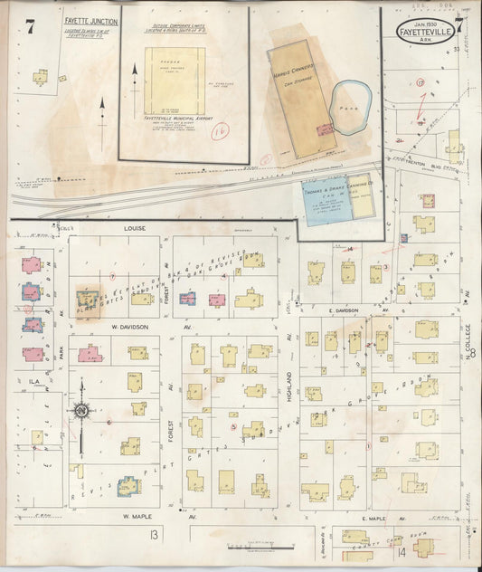 Sanborn Fire Insurance Map from Fayetteville, Washington County, Arkansas (1948), Sheet #0007 - Historic Sanborn Fire Insurance Map Print, vintage old map wall art, antique decor, genealogy gift, Arkansas Arkansas map
