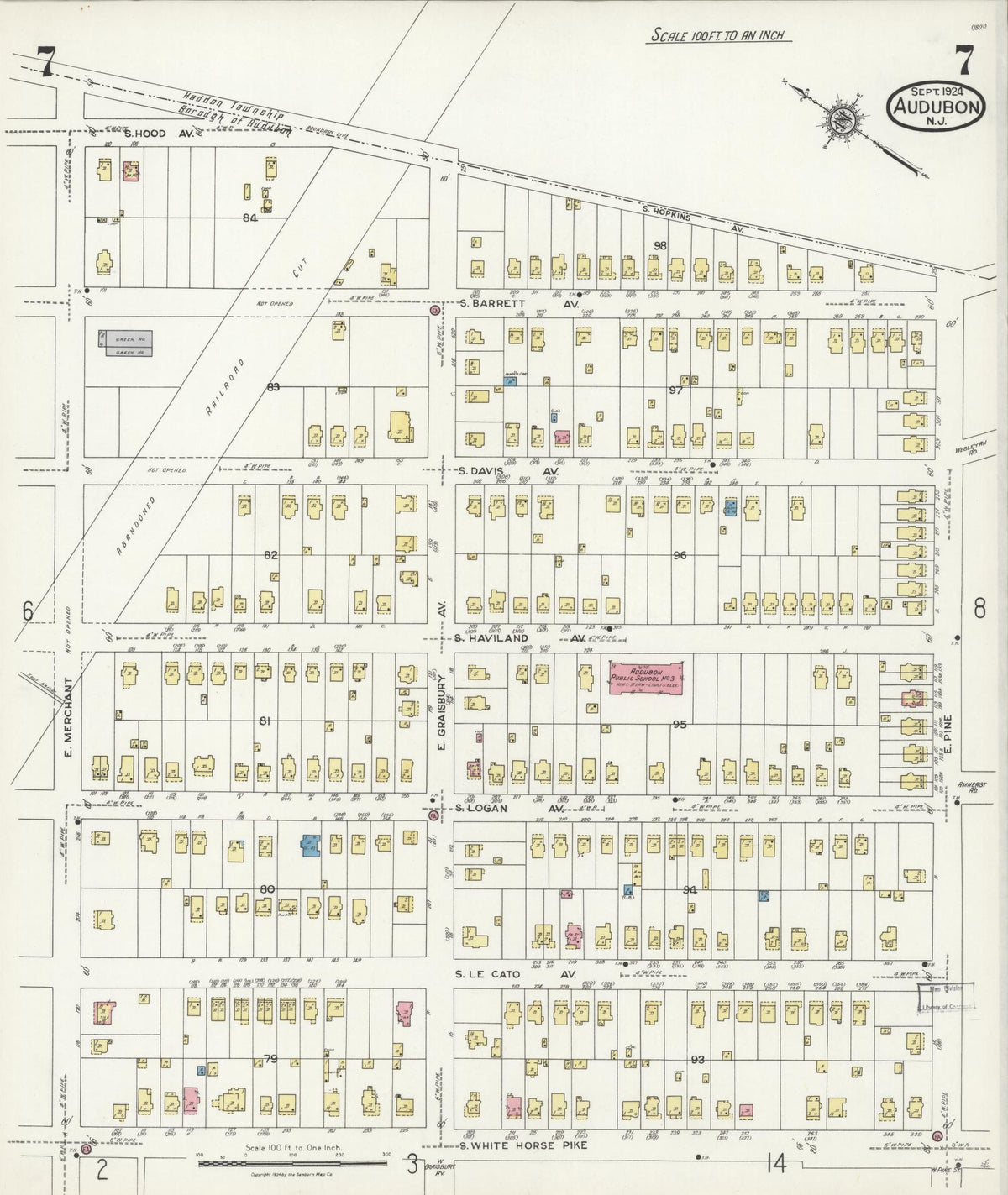 Sanborn Fire Insurance Map from Audubon, Camden County, New Jersey (1924), Sheet #0007 - Historic Sanborn Fire Insurance Map Print, vintage old map wall art, antique decor, genealogy gift, New Jersey New Jersey map
