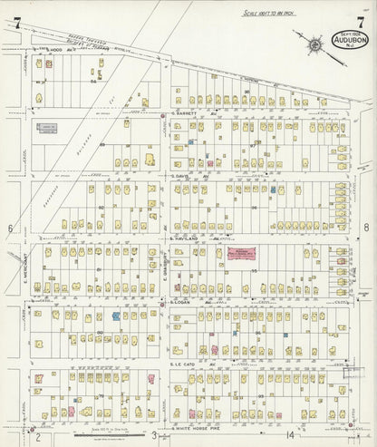 Sanborn Fire Insurance Map from Audubon, Camden County, New Jersey (1924), Sheet #0007 - Historic Sanborn Fire Insurance Map Print, vintage old map wall art, antique decor, genealogy gift, New Jersey New Jersey map