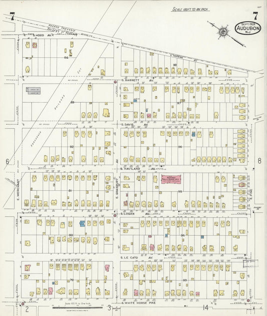 Sanborn Fire Insurance Map from Audubon, Camden County, New Jersey (1924), Sheet #0007 - Historic Sanborn Fire Insurance Map Print, vintage old map wall art, antique decor, genealogy gift, New Jersey New Jersey map
