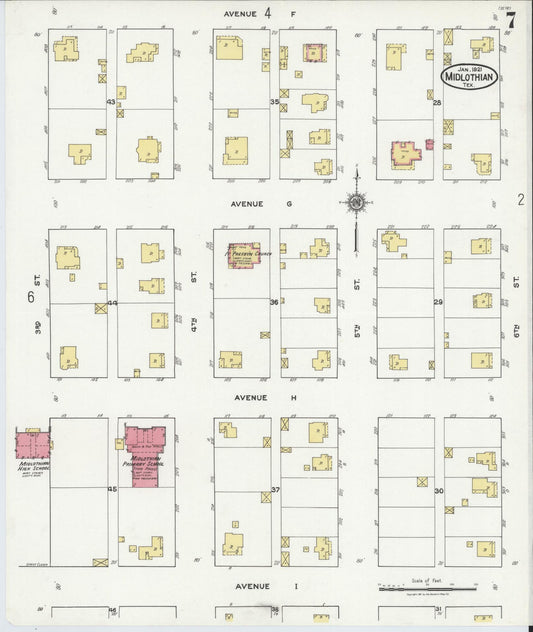 Sanborn Fire Insurance Map from Midlothian, Ellis County, Texas (1921), Sheet #0007 - Historic Sanborn Fire Insurance Map Print, vintage old map wall art, antique decor, genealogy gift, Texas Texas map