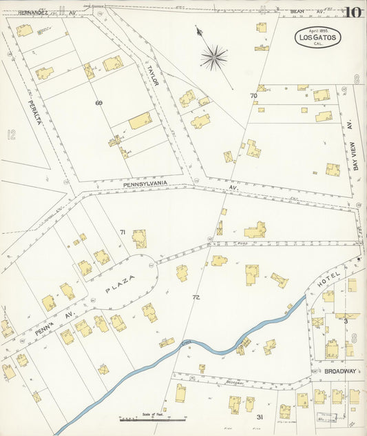 Sanborn Fire Insurance Map from Los Gatos, Santa Clara County, California (1895), Sheet #0010 - Historic Sanborn Fire Insurance Map Print, vintage old map wall art, antique decor, genealogy gift, California California map