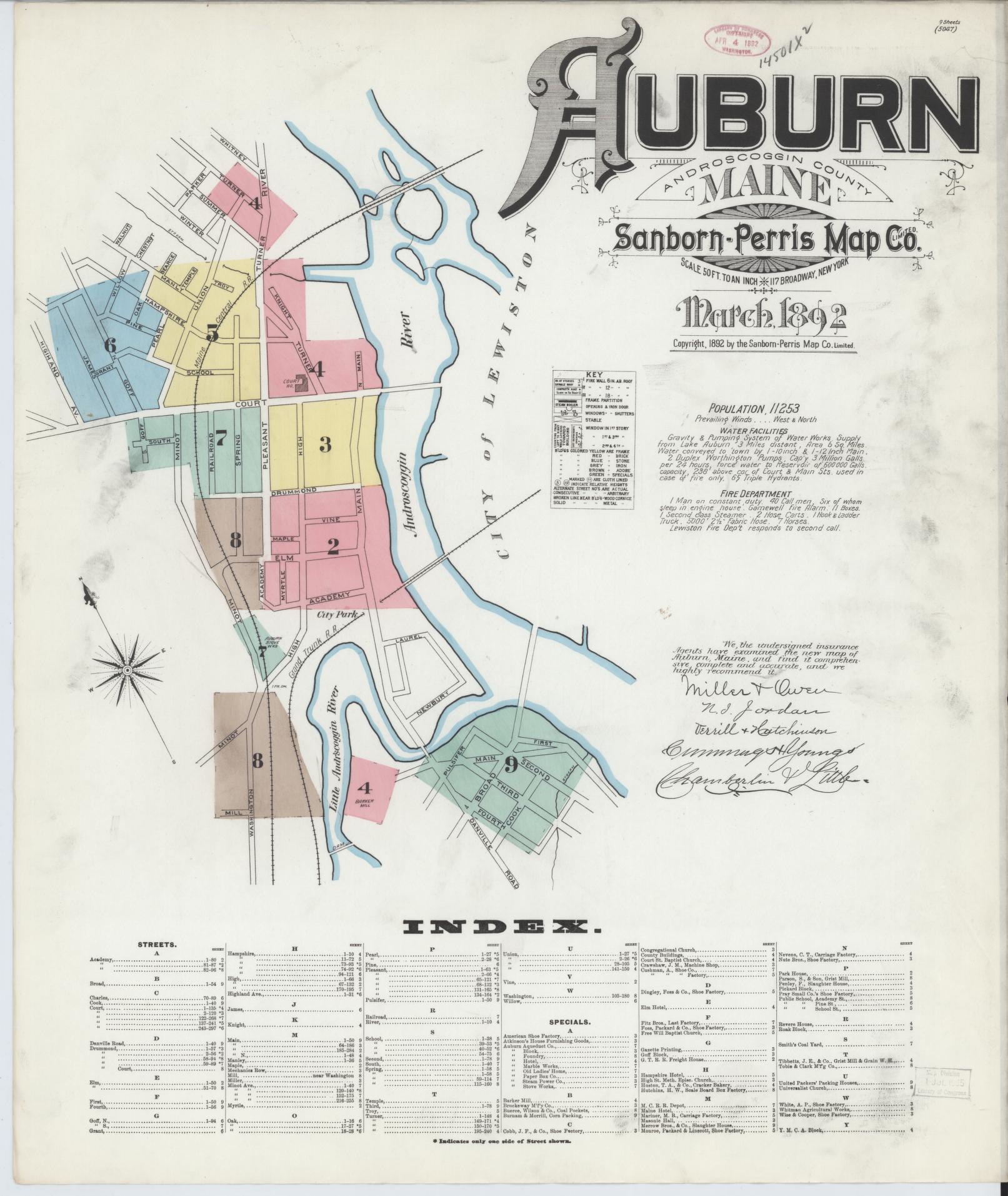 Sanborn Fire Insurance Map from Auburn, Androscoggin County, Maine. (1892) – Historic Sanborn Fire Insurance Map Print