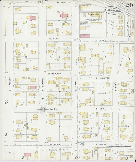 Sanborn Fire Insurance Map from Bloomington, McLean County, Illinois (1896), Sheet #0020 - Historic Sanborn Fire Insurance Map Print, vintage old map wall art, antique decor, genealogy gift, Illinois Illinois map