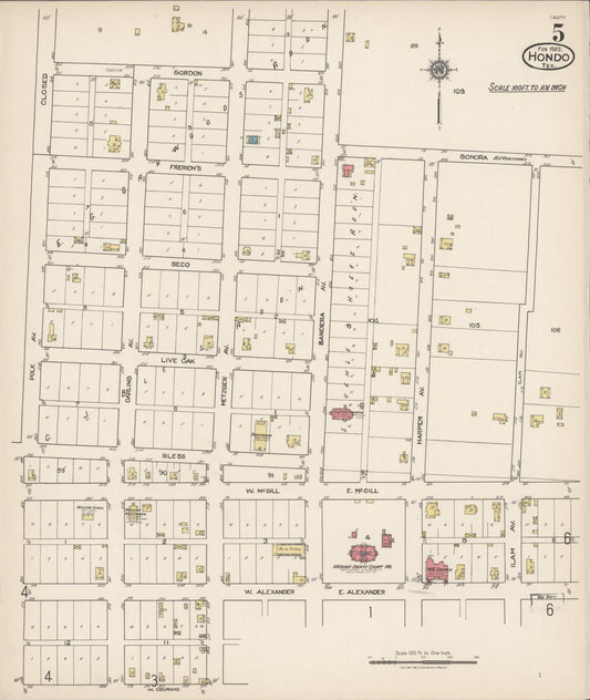 Sanborn Fire Insurance Map from Hondo, Medina County, Texas (1922), Sheet #0005 - Historic Sanborn Fire Insurance Map Print, vintage old map wall art, antique decor, genealogy gift, Texas Texas map