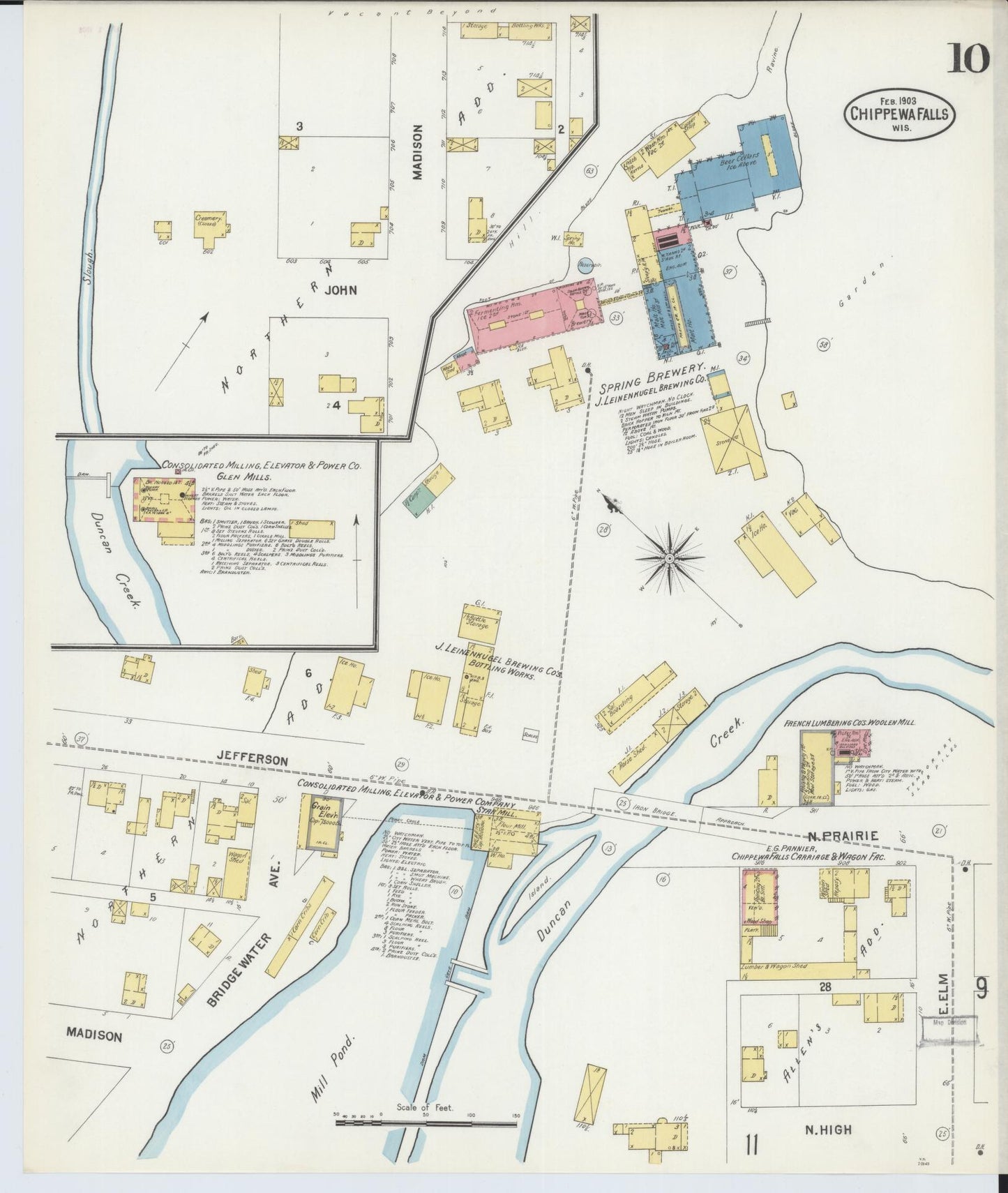 Sanborn Fire Insurance Map from Chippewa Falls, Chippewa County, Wisconsin (1903), Sheet #0010 - Historic Sanborn Fire Insurance Map Print, vintage old map wall art, antique decor, genealogy gift, Wisconsin Wisconsin map