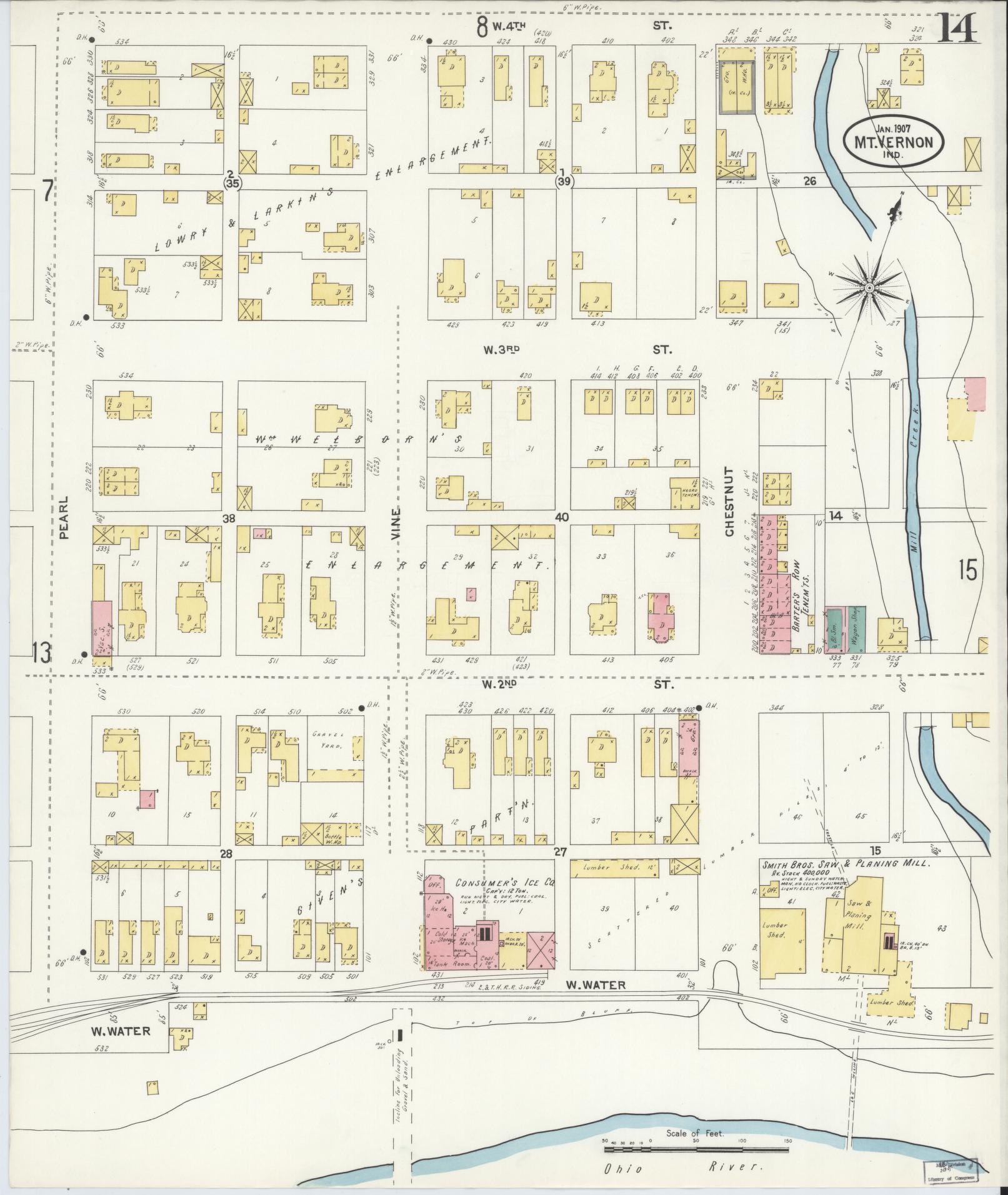 Sanborn Fire Insurance Map from Mount Vernon, Posey County, Indiana (1907), Sheet #0014 - Complete Map Set gallery image, historic Sanborn map, vintage wall art, Indiana Indiana