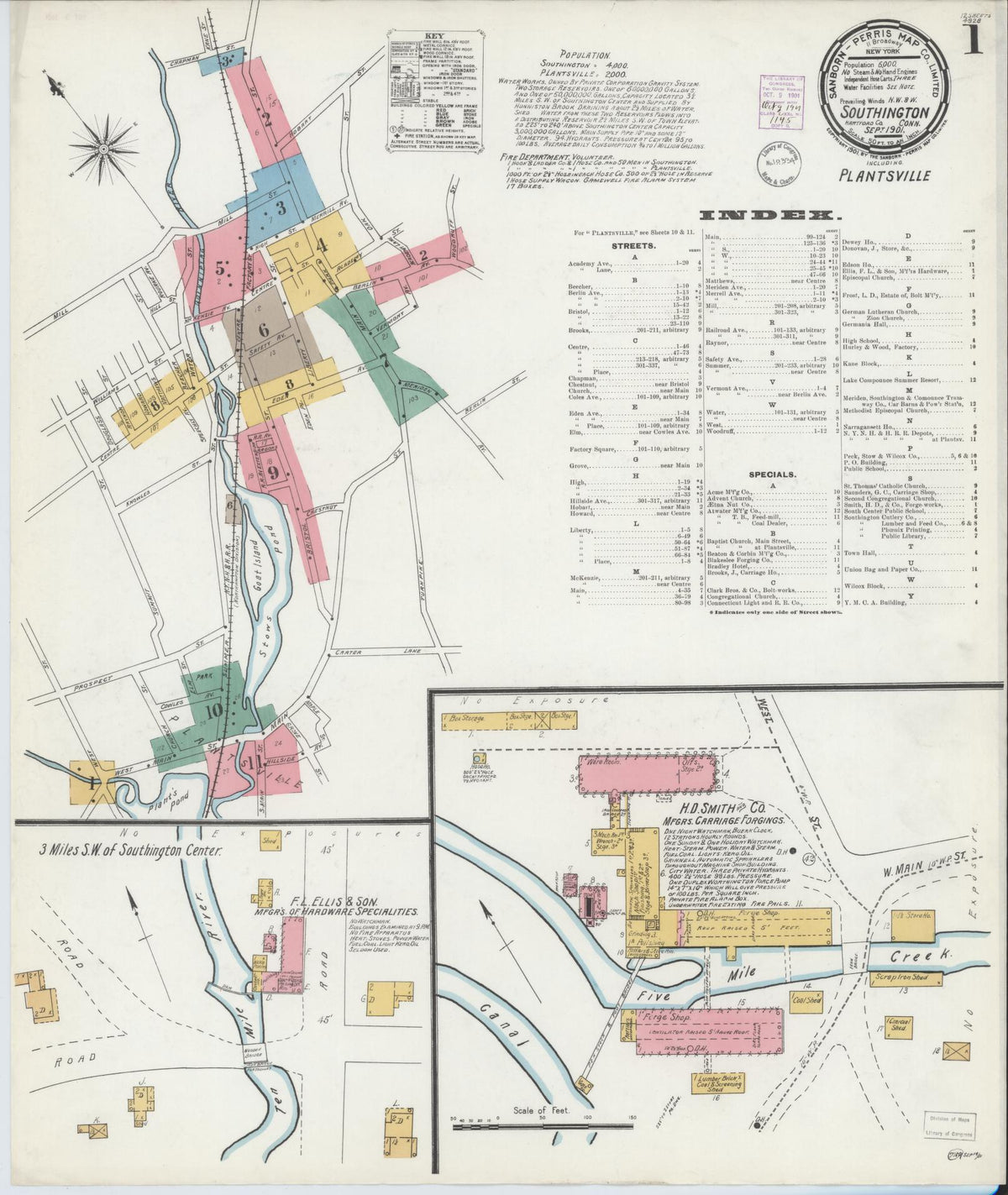 Sanborn Fire Insurance Map from Southington, Hartford County, Connecticut (1901), Sheet #0001 - Historic Sanborn Fire Insurance Map Print, vintage old map wall art, antique decor, genealogy gift, Connecticut Connecticut map