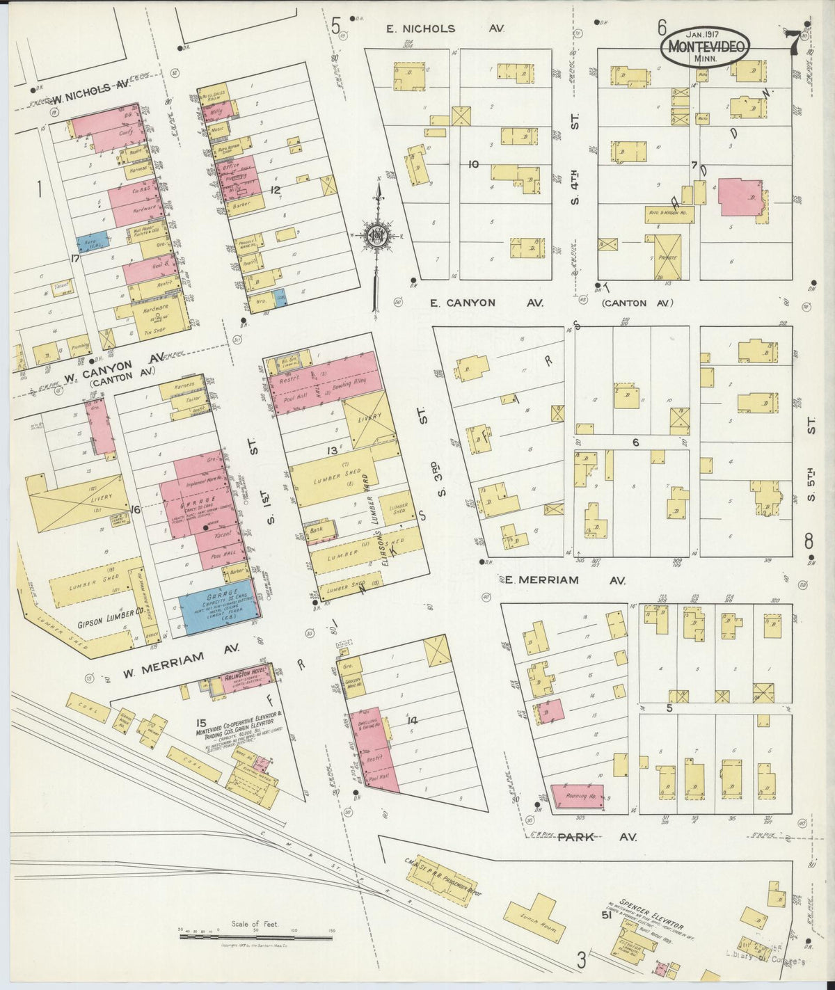 Sanborn Fire Insurance Map from Montevideo, Chippewa County, Minnesota (1917), Sheet #0007 - Historic Sanborn Fire Insurance Map Print, vintage old map wall art, antique decor, genealogy gift, Minnesota Minnesota map