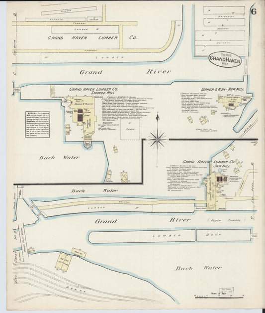 Sanborn Fire Insurance Map from Grand Haven, Ottawa County, Michigan (1883), Sheet #0006 - Historic Sanborn Fire Insurance Map Print, vintage old map wall art, antique decor, genealogy gift, Michigan Michigan map
