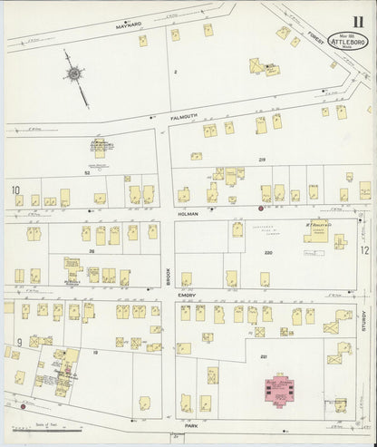 Sanborn Fire Insurance Map from Attleboro, Bristol County, Massachusetts (1911), Sheet #0011 - Historic Sanborn Fire Insurance Map Print, vintage old map wall art, antique decor, genealogy gift, Massachusetts Massachusetts map