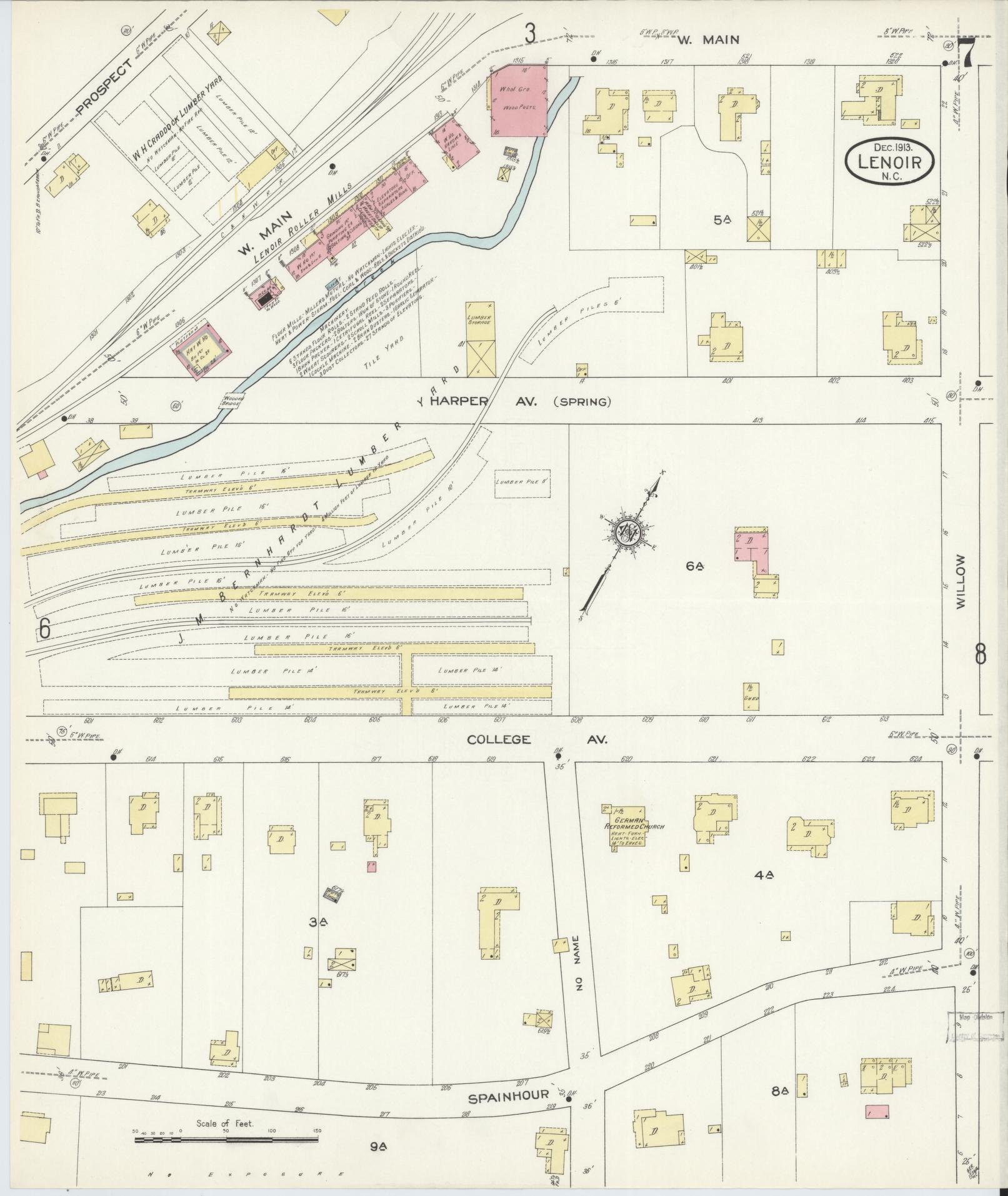 Sanborn Fire Insurance Map from Lenoir, Caldwell County, North Carolina (1913), Sheet #0007 - Complete Map Set gallery image, historic Sanborn map, vintage wall art, North Carolina North Carolina