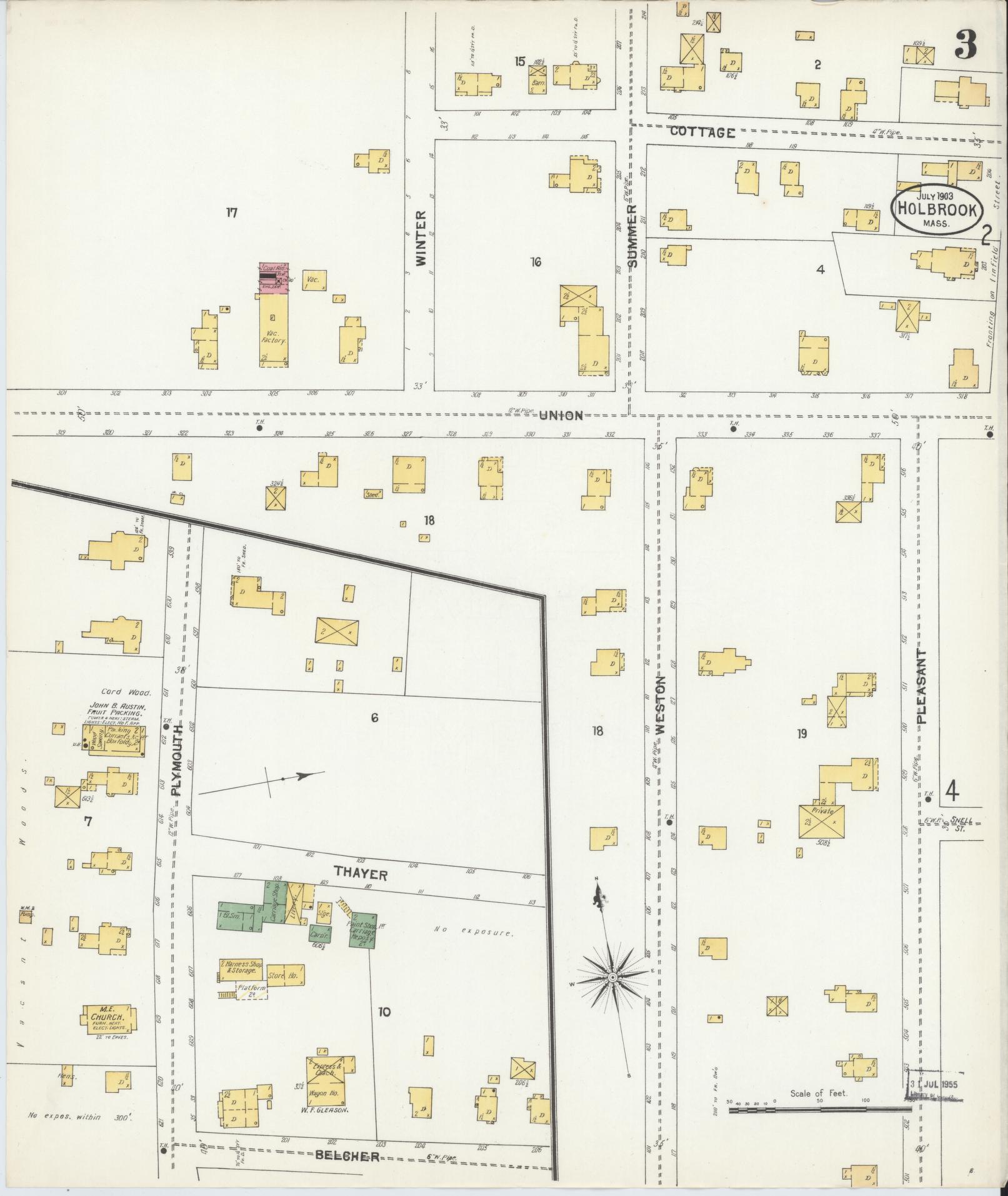Sanborn Fire Insurance Map from Holbrook, Norfolk County, Massachusetts (1903), Sheet #0003 - Historic Sanborn Fire Insurance Map Print, vintage old map wall art, antique decor, genealogy gift, Massachusetts Massachusetts map