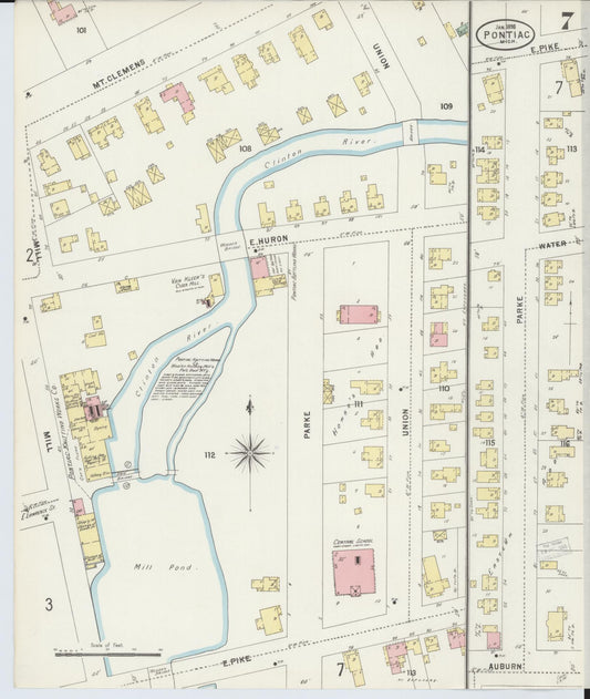 Sanborn Fire Insurance Map from Pontiac, Oakland County, Michigan (1898), Sheet #0007 - Historic Sanborn Fire Insurance Map Print, vintage old map wall art, antique decor, genealogy gift, Michigan Michigan map