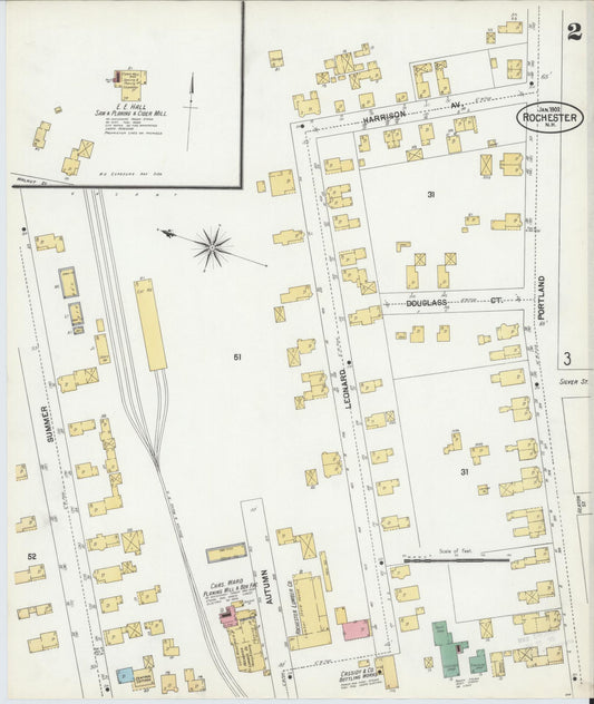 Sanborn Fire Insurance Map from Rochester, Strafford County, New Hampshire (1902), Sheet #0002 - Historic Sanborn Fire Insurance Map Print, vintage old map wall art, antique decor, genealogy gift, New Hampshire New Hampshire map