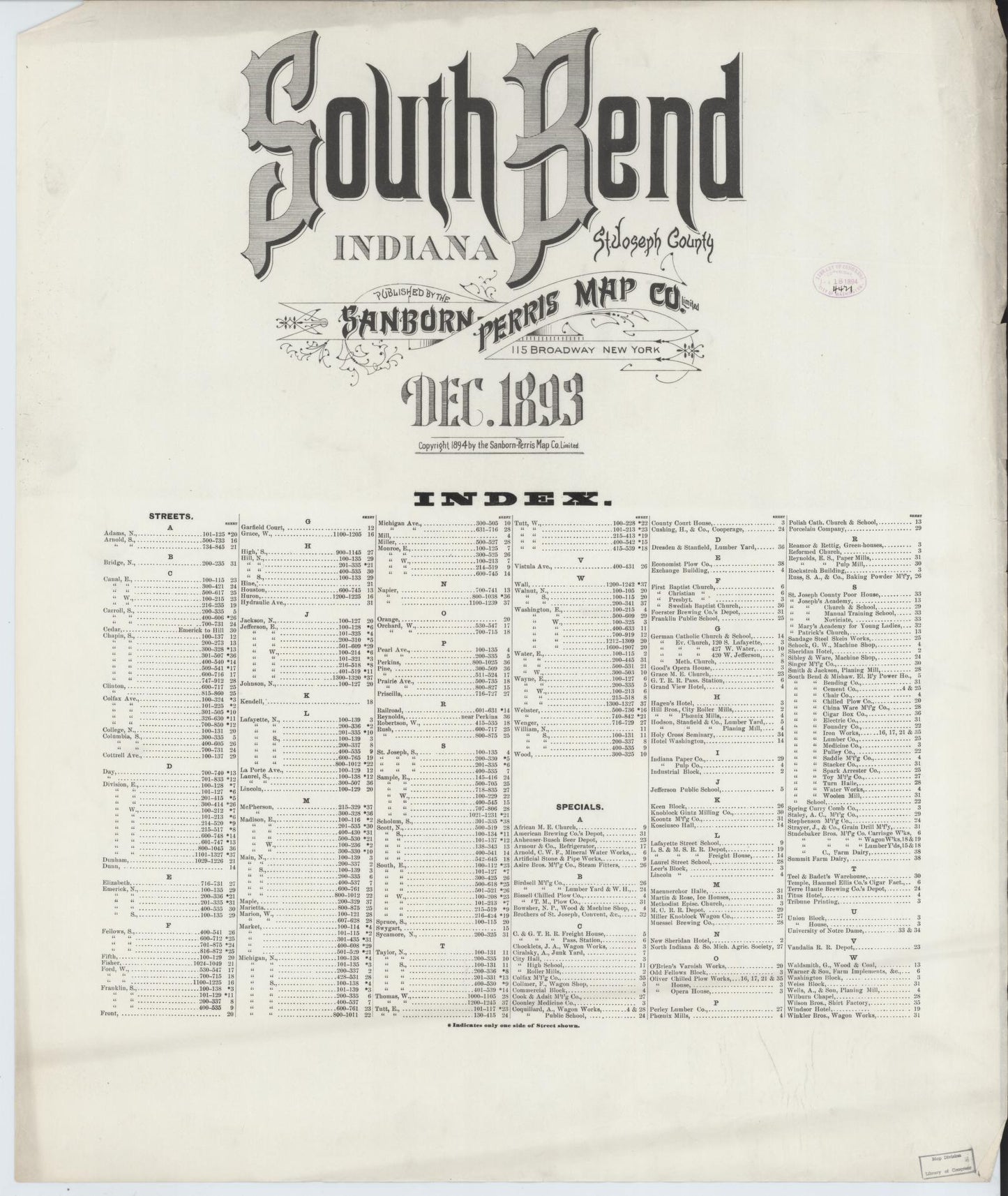 Sanborn Fire Insurance Map from South Bend, Saint Joseph County, Indiana. (1893) – Historic Sanborn Fire Insurance Map Print