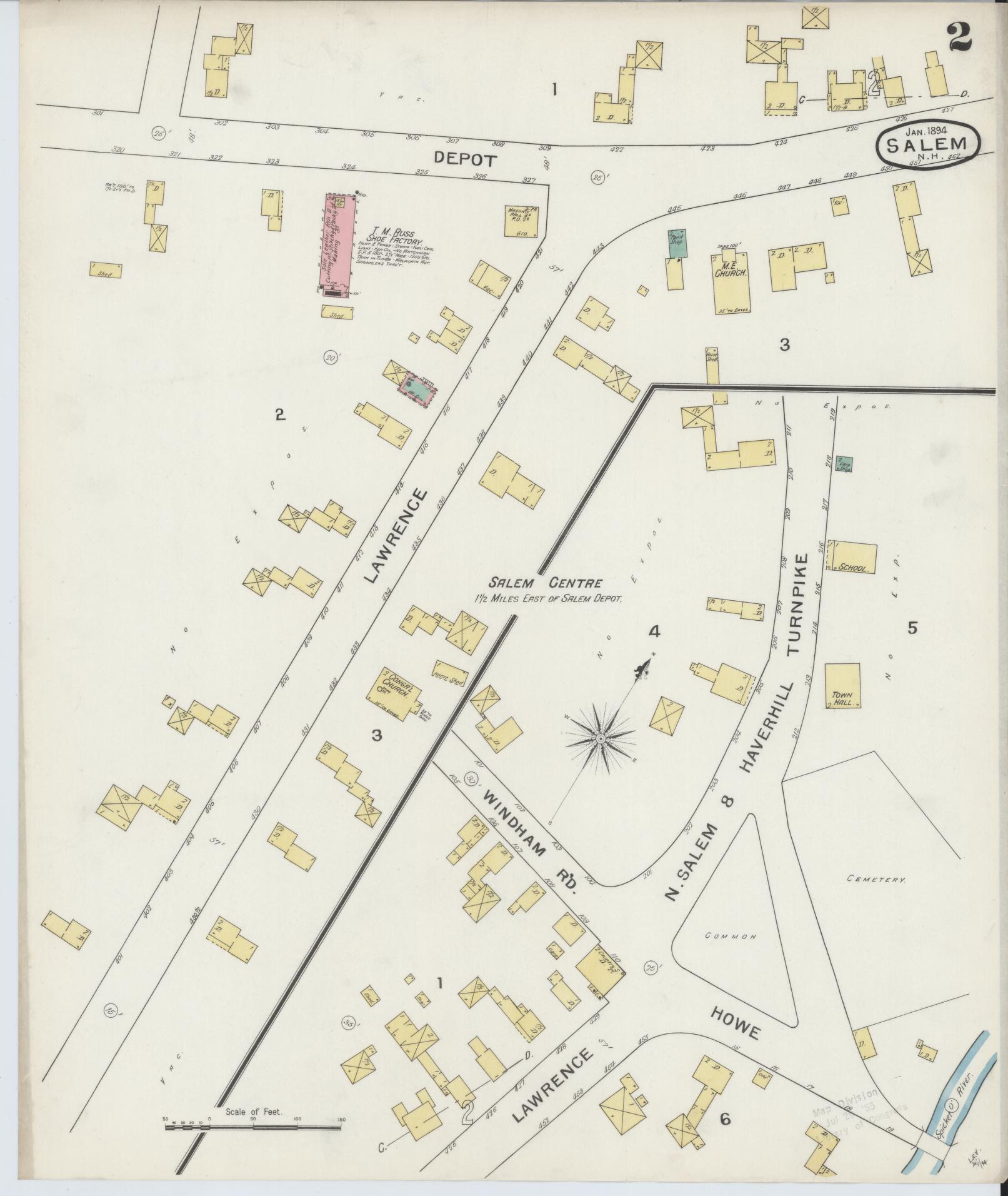 Sanborn Fire Insurance Map from Salem, Rockingham County, New Hampshire (1894), Sheet #0004 - Complete Map Set gallery image, historic Sanborn map, vintage wall art, New Hampshire New Hampshire