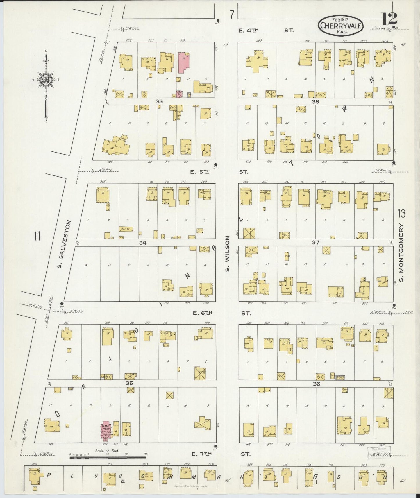 Sanborn Fire Insurance Map from Cherryvale, Montgomery County, Kansas (1917), Sheet #0012 - Historic Sanborn Fire Insurance Map Print, vintage old map wall art, antique decor, genealogy gift, Kansas Kansas map