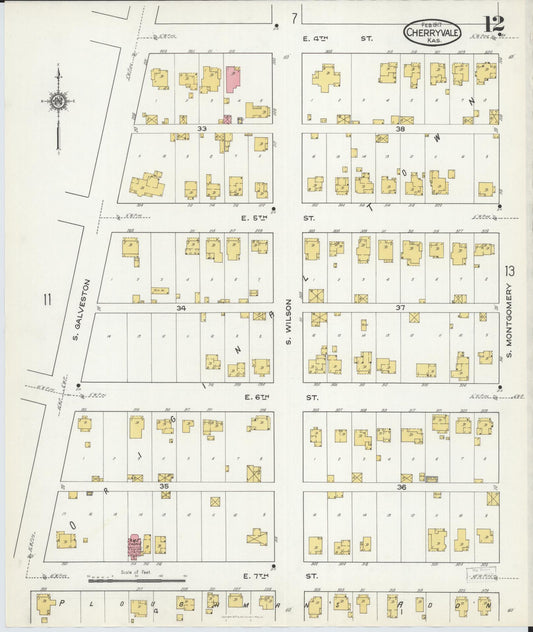 Sanborn Fire Insurance Map from Cherryvale, Montgomery County, Kansas (1917), Sheet #0012 - Historic Sanborn Fire Insurance Map Print, vintage old map wall art, antique decor, genealogy gift, Kansas Kansas map