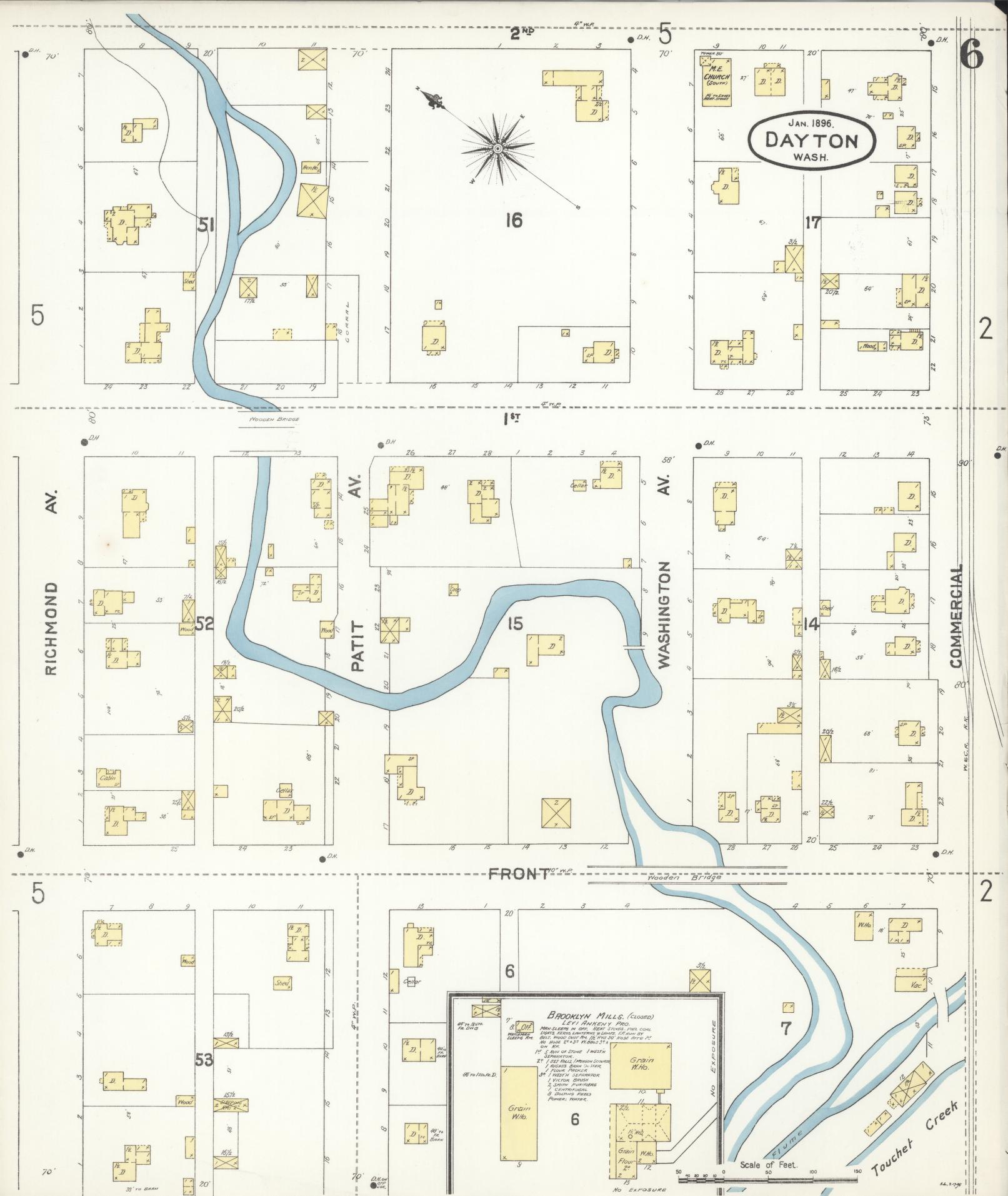 Sanborn Fire Insurance Map from Dayton, Columbia County, Washington (1896), Sheet #0006 - Complete Map Set gallery image, historic Sanborn map, vintage wall art, Washington Washington