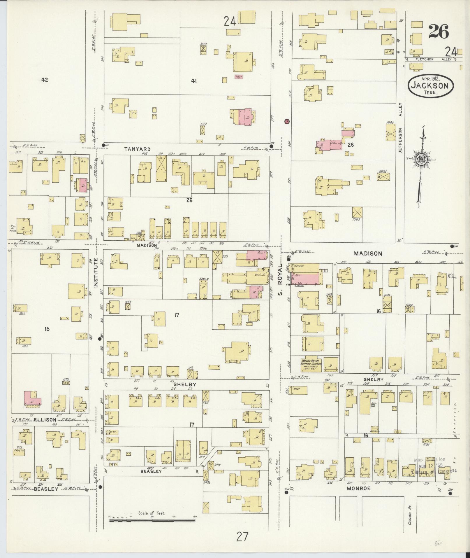 Sanborn Fire Insurance Map from Jackson, Madison County, Tennessee (1912), Sheet #0026 - Complete Map Set gallery image, historic Sanborn map, vintage wall art, Tennessee Tennessee