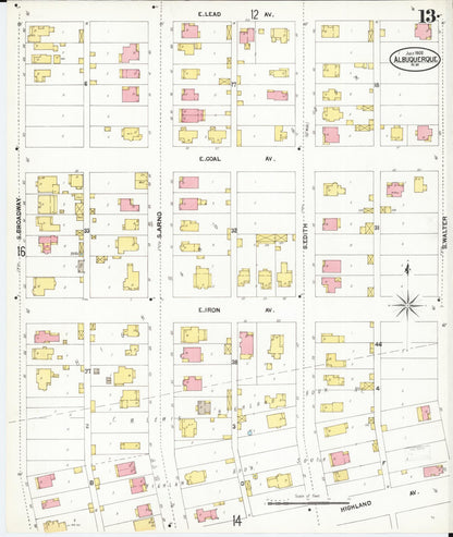 Sanborn Fire Insurance Map from Albuquerque, Bernalillo County, New Mexico (1902), Sheet #0013 - Complete Map Set gallery image, historic Sanborn map, vintage wall art, New Mexico New Mexico