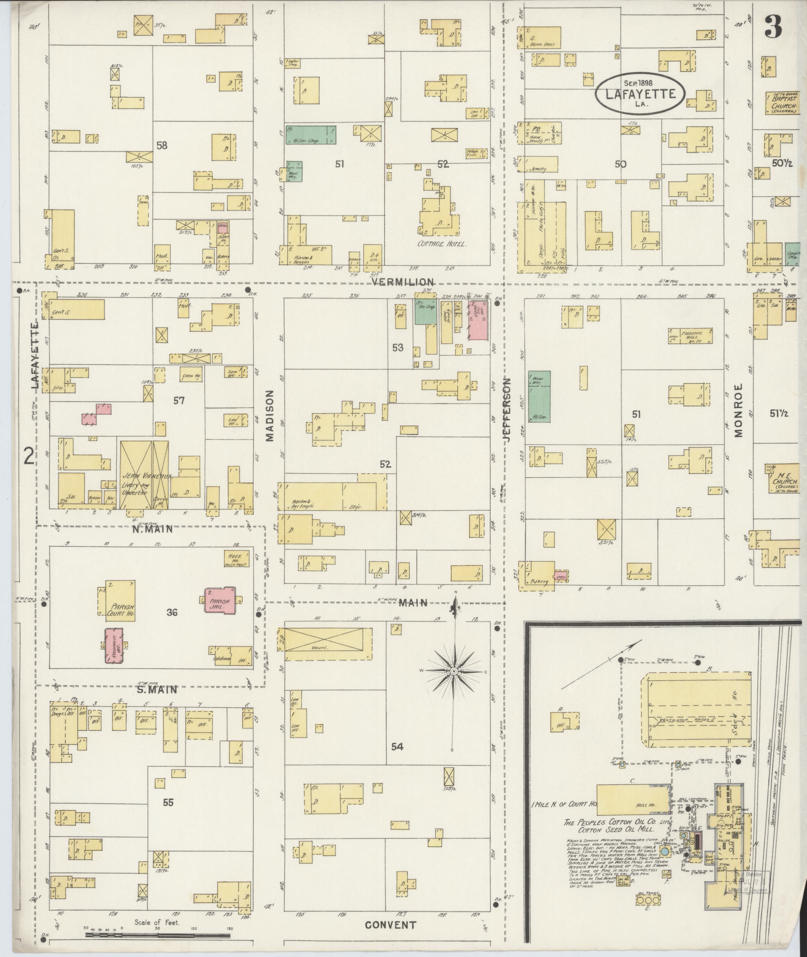 Sanborn Fire Insurance Map from Lafayette, Lafayette Parish, Louisiana (1898), Sheet #0003 - Complete Map Set gallery image, historic Sanborn map, vintage wall art, Louisiana Louisiana