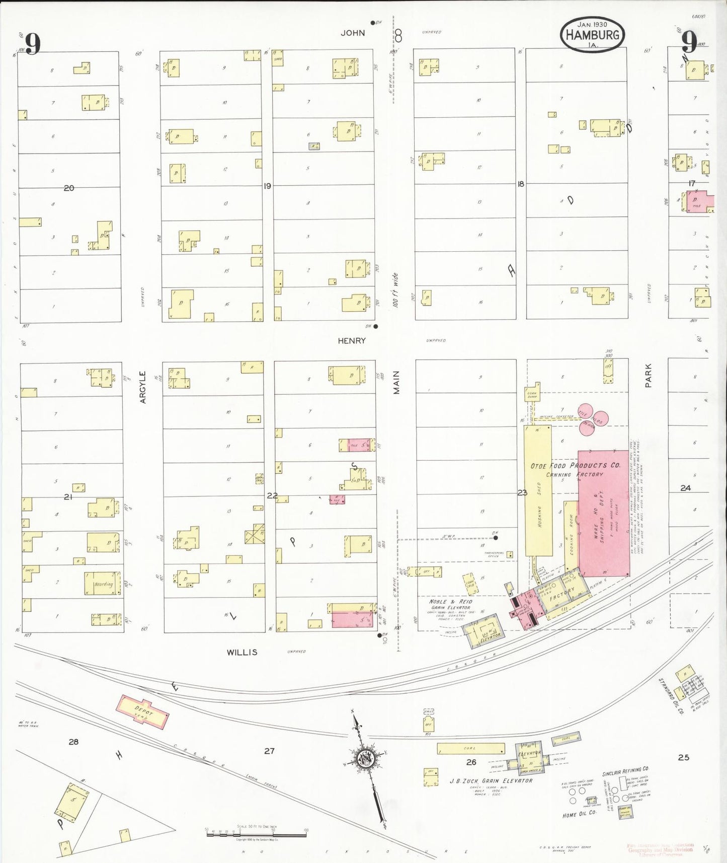 Sanborn Fire Insurance Map from Hamburg, Fremont County, Iowa (1930), Sheet #0009 - Historic Sanborn Fire Insurance Map Print, vintage old map wall art