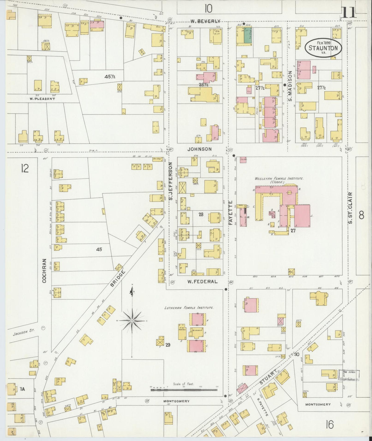 Sanborn Fire Insurance Map from Staunton, Independent Cities, Virginia (1899), Sheet #0011 - Complete Map Set gallery image, historic Sanborn map, vintage wall art, Virginia Virginia