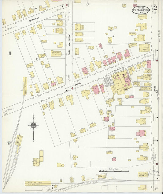 Sanborn Fire Insurance Map from Flemington, Hunterdon County, New Jersey (1910), Sheet #0002 - Historic Sanborn Fire Insurance Map Print, vintage old map wall art, antique decor, genealogy gift, New Jersey New Jersey map