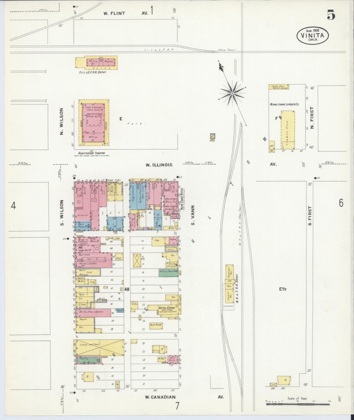 Sanborn Fire Insurance Map from Vinita, Craig County, Oklahoma (1908), Sheet #0005 - Complete Map Set gallery image, historic Sanborn map, vintage wall art, Oklahoma Oklahoma