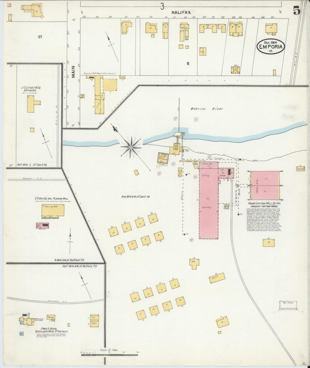 Sanborn Fire Insurance Map from Emporia, Independent Cities, Virginia (1904), Sheet #0005 - Historic Sanborn Fire Insurance Map Print, vintage old map wall art, antique decor, genealogy gift, Virginia Virginia map