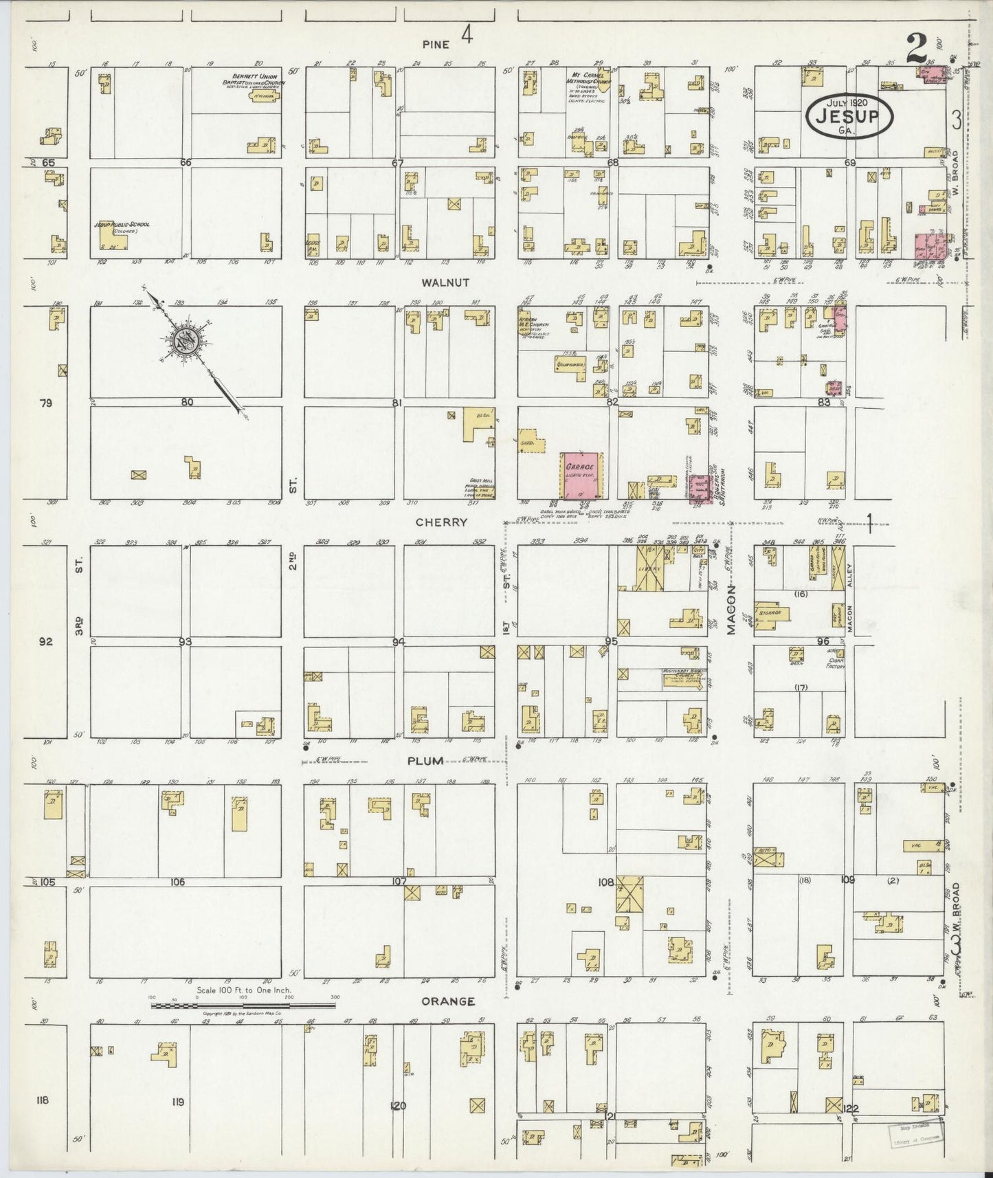 Sanborn Fire Insurance Map from Jesup, Wayne County, Georgia (1920), Sheet #0002 - Complete Map Set gallery image, historic Sanborn map, vintage wall art, Georgia Georgia