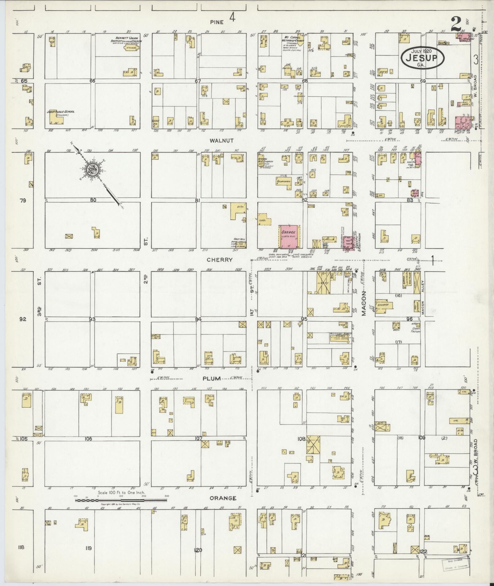 Sanborn Fire Insurance Map from Jesup, Wayne County, Georgia (1920), Sheet #0002 - Complete Map Set gallery image, historic Sanborn map, vintage wall art, Georgia Georgia