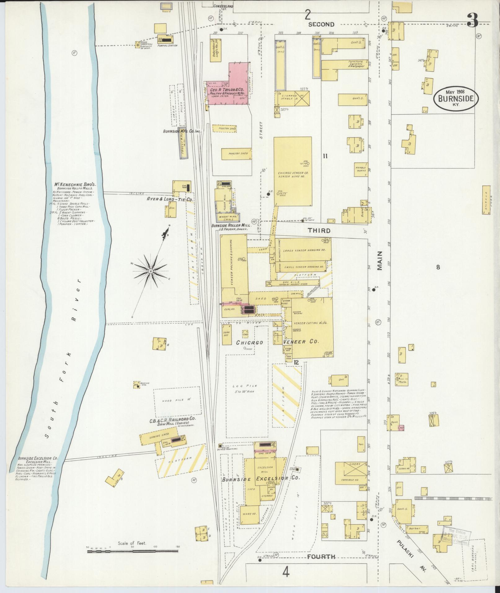 Sanborn Fire Insurance Map from Burnside, Pulaski County, Kentucky (1908), Sheet #0003 - Complete Map Set gallery image, historic Sanborn map, vintage wall art, Kentucky Kentucky