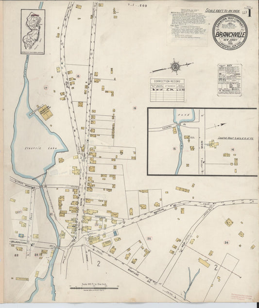 Sanborn Fire Insurance Map from Branchville, Sussex County, New Jersey (1934), Sheet #0001 - Complete Map Set gallery image, historic Sanborn map, vintage wall art, New Jersey New Jersey