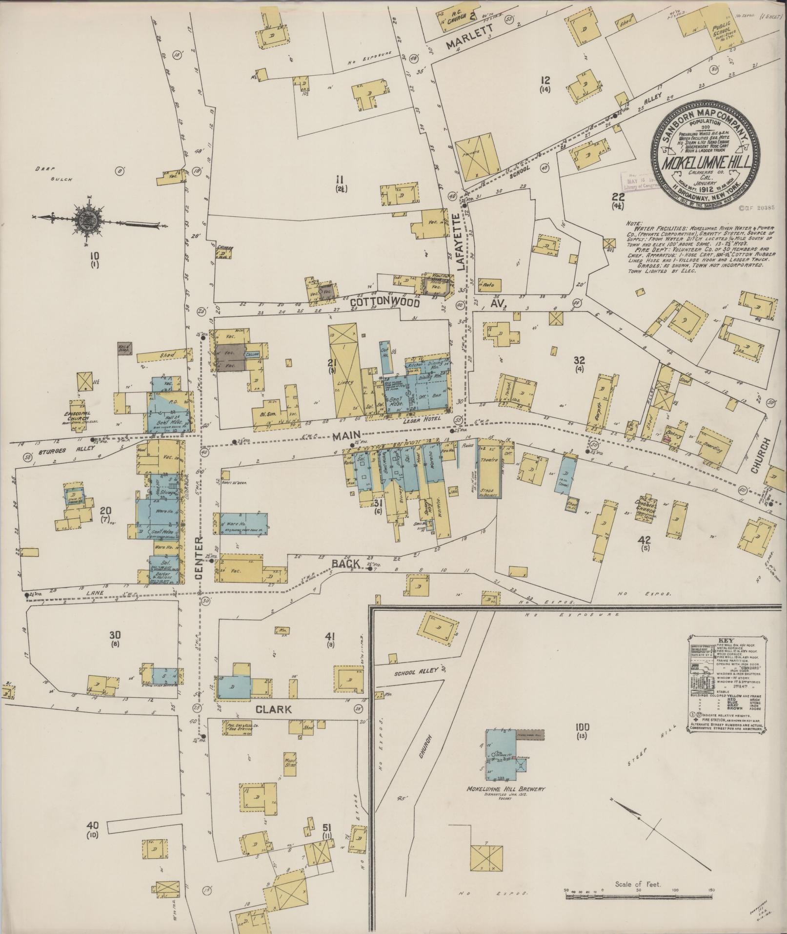 Sanborn Fire Insurance Map from Mokelumne Hill, Calaveras County, California (1912), Sheet #0001 - Historic Sanborn Fire Insurance Map Print, vintage old map wall art, antique decor, genealogy gift, California California map