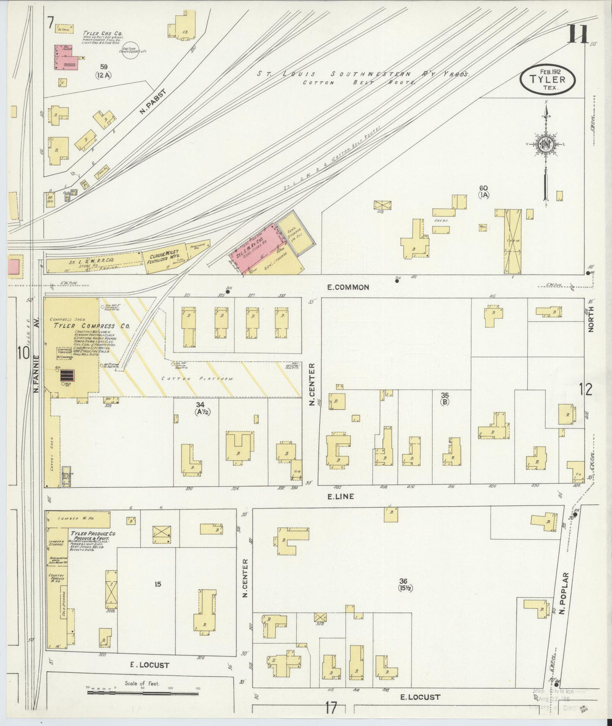 Sanborn Fire Insurance Map from Tyler, Smith County, Texas (1912), Sheet #0011 - Complete Map Set gallery image, historic Sanborn map, vintage wall art, Texas Texas