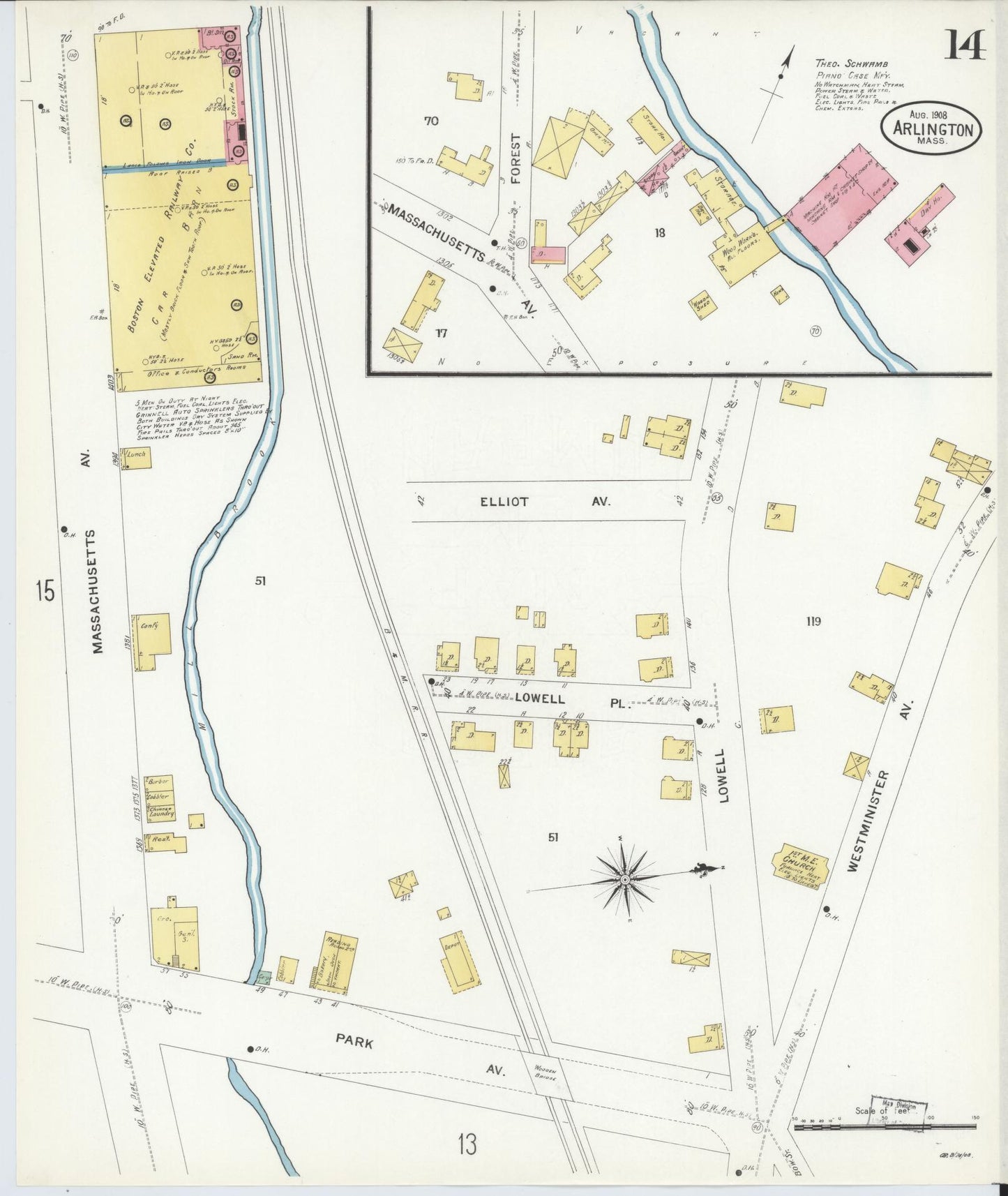 Sanborn Fire Insurance Map from Arlington, Middlesex County, Massachusetts (1908), Sheet #0014 - Complete Map Set gallery image, historic Sanborn map, vintage wall art, Massachusetts Massachusetts