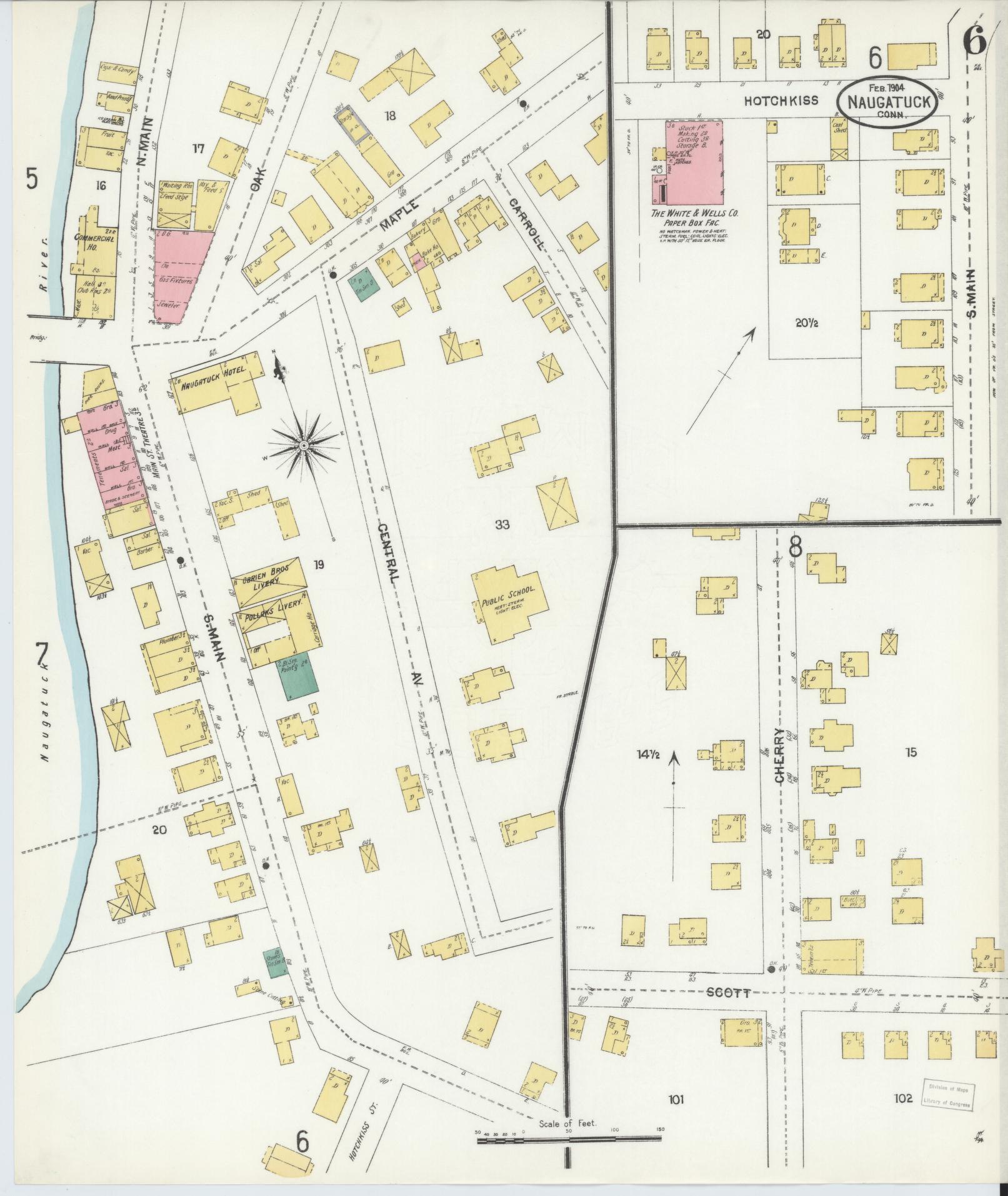 Sanborn Fire Insurance Map from Naugatuck, New Haven County, Connecticut (1904), Sheet #0006 - Complete Map Set gallery image, historic Sanborn map, vintage wall art, Connecticut Connecticut