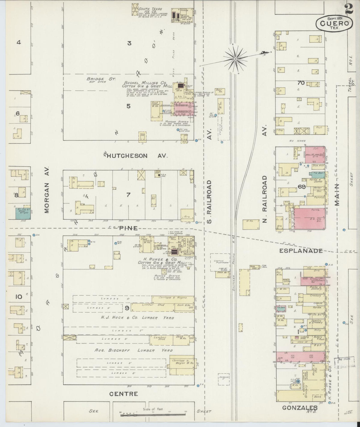 Sanborn Fire Insurance Map from Cuero, De Witt County, Texas (1891), Sheet #0002 - Historic Sanborn Fire Insurance Map Print, vintage old map wall art, antique decor, genealogy gift, Texas Texas map