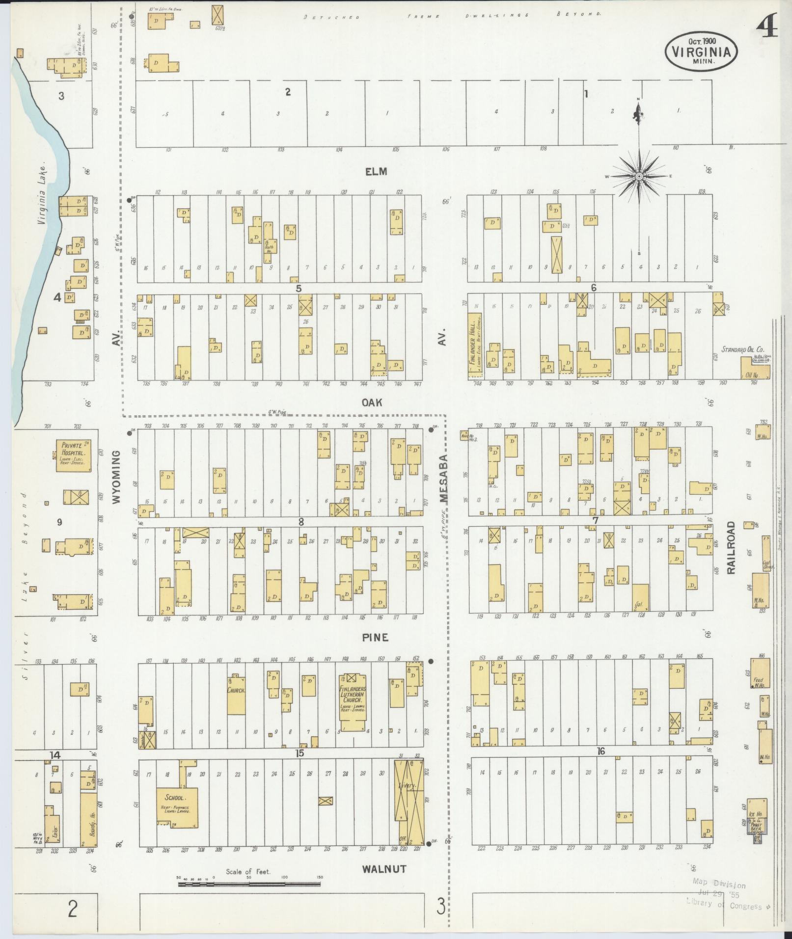 Sanborn Fire Insurance Map from Virginia, Saint Louis County, Minnesota (1900), Sheet #0004 - Complete Map Set gallery image, historic Sanborn map, vintage wall art, Minnesota Minnesota