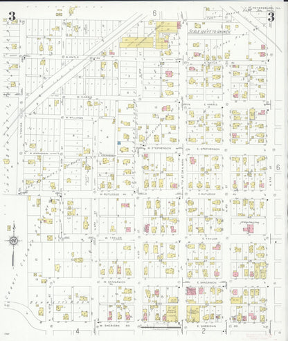 Sanborn Fire Insurance Map from Petersburg, Menard County, Illinois (1933), Sheet #0003 - Complete Map Set gallery image, historic Sanborn map, vintage wall art, Illinois Illinois