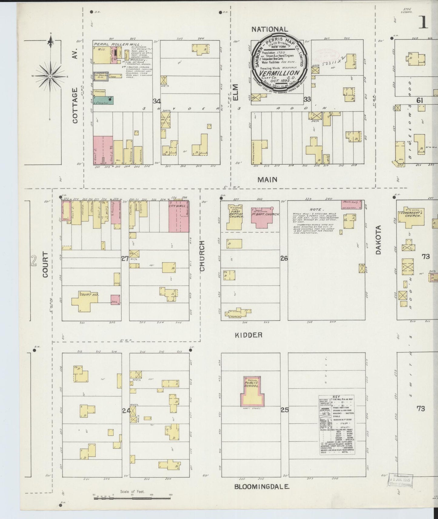 Sanborn Fire Insurance Map from Vermillion, Clay County, South Dakota (1892), Sheet #0001 - Complete Map Set gallery image, historic Sanborn map, vintage wall art, South Dakota South Dakota
