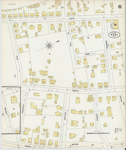 Sanborn Fire Insurance Map from Ware, Hampshire County, Massachusetts (1902), Sheet #0006 - Historic Sanborn Fire Insurance Map Print, vintage old map wall art, antique decor, genealogy gift, Massachusetts Massachusetts map